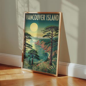 Vancouver Island Fine Art Poster Vintage Travel Poster of  Vancouver Island Tofino Victoria and Port Renfrew British Columbia Wall Decor