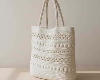 Grand sac fourre-tout au crochet, sac à bandoulière en coton fait main, sac à main de plage bohème neutre, sac de marché d'été minimaliste, sac hobo durable de tous les jours