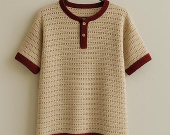 Gehaakt herenshirt: gebreid herenshirt, handgemaakte boho-top herentrui, gehaakt herenshirt, zacht wollen shirt
