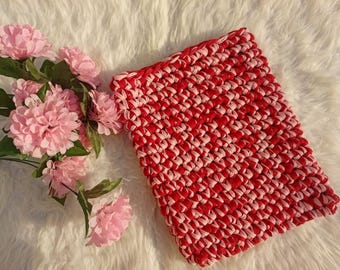 Pink and Red Handmade Crochet Laptop Sleeve, Recycled Cotton MacBook Pro Case