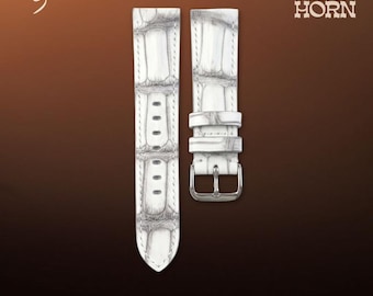 Handmade Crocodile Watch Strap: Himalayan White, Custom Size (S/M/L)