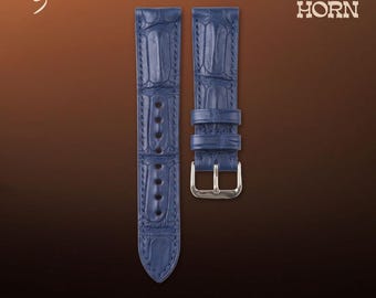 Handmade Navy Crocodile Watch Strap: Custom Size, Men's Gift