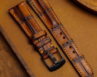 Handmade Crocodile Watch Strap "The Pyramid Brown"