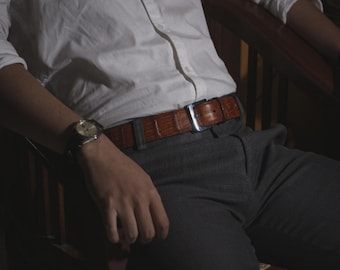Croco Belt 4cm in Brown by Toni Craft