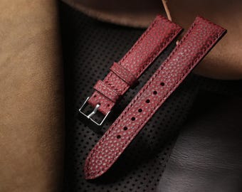 Handmade Cow Leather Watch Strap "The Dollaro Maroon"  Free Custom Size, Men's Gift
