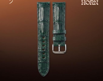 Handmade Green Crocodile Watch Strap: Custom Size, Men's Gift
