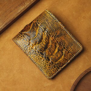 Handmade Orange Ostrich Leather Bifold Wallet