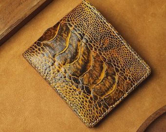 Handmade Orange Ostrich Leather Bifold Wallet