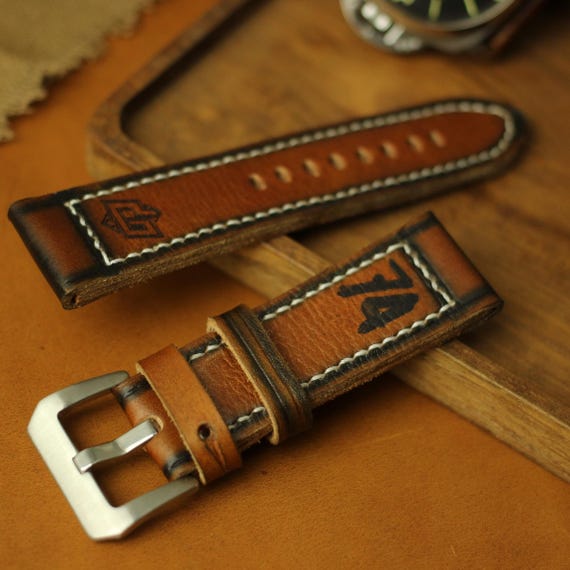 Handmade Cow Leather Watch Strap for Panerai "Logo Brown"