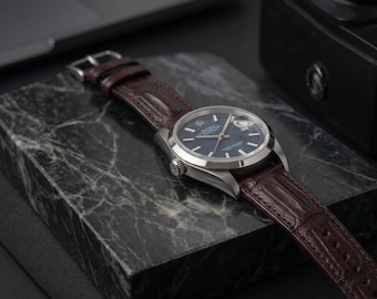 Handmade Crocodile Watch Strap: Burgundy, Custom Size (S/M/L)