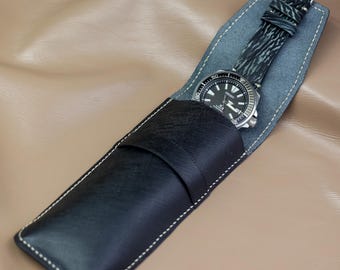 Handcrafted Cow Leather Watch Case Black Travel & Storage Case for Watches