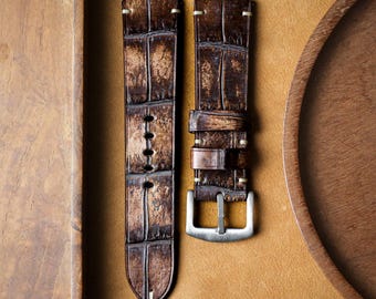 Correa de reloj de cocodrilo hecha a mano "The Shadybrown"