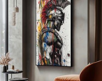 Spartan Warrior Canvas Painting, Bold Gladiator Wall Art, Powerful Hero Figure Artwork, Living Room Decor, Spartan Canvas, Unique Gift Idea