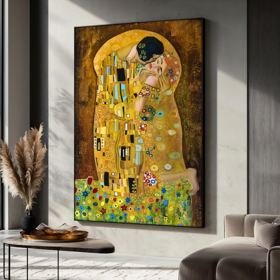 Gustav Klimt the Kiss Canvas Painting, the Kiss Romantic Golden Embrace ...