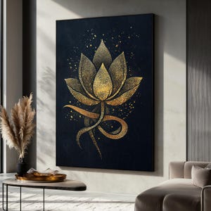 Gold Lotus Canvas Painting, Elegant Spiritual Wall Art for Living Room, Lotus Canvas, Modern Zen Decor, Modern Home Decor, Perfect Gift