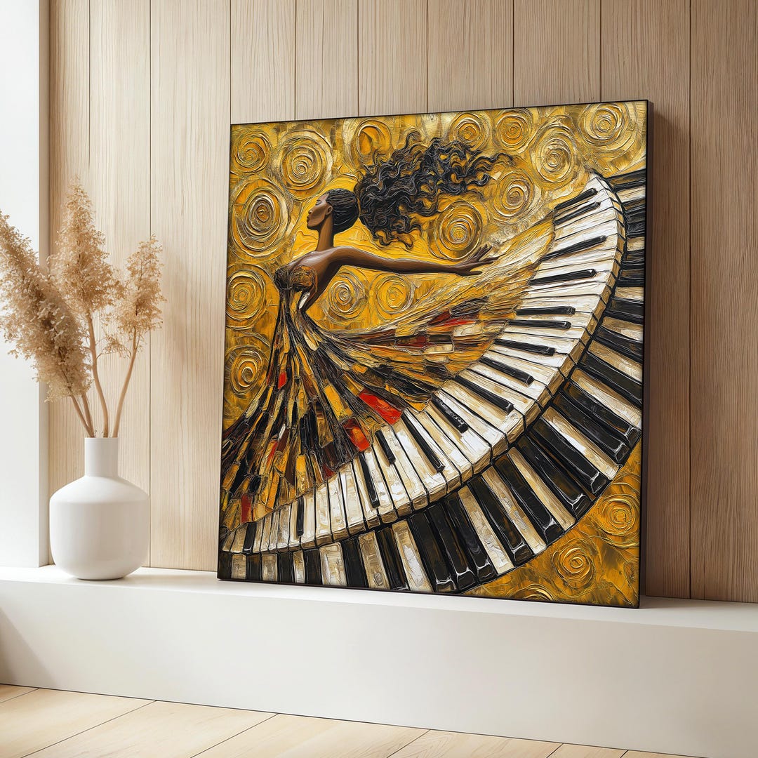 Elegant Piano Woman Canvas Print, Abstract Music Dress Lady Wall Art ...