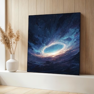 Cosmic Galaxy Canvas Painting, Deep Space Wall Art with Starry Sky, Nebula and Light Ring Scene, Universe Inspired Decor, Unique Gift