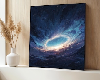 Cosmic Galaxy Canvas Painting, Deep Space Wall Art with Starry Sky, Nebula and Light Ring Scene, Universe Inspired Decor, Unique Gift