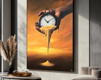 Melting Clock Canvas Painting, Salvador Dali Surreal Wall Art, Famous Artwork, Living Room Decor, Time Dripping Hand Decor, Perfect Gift
