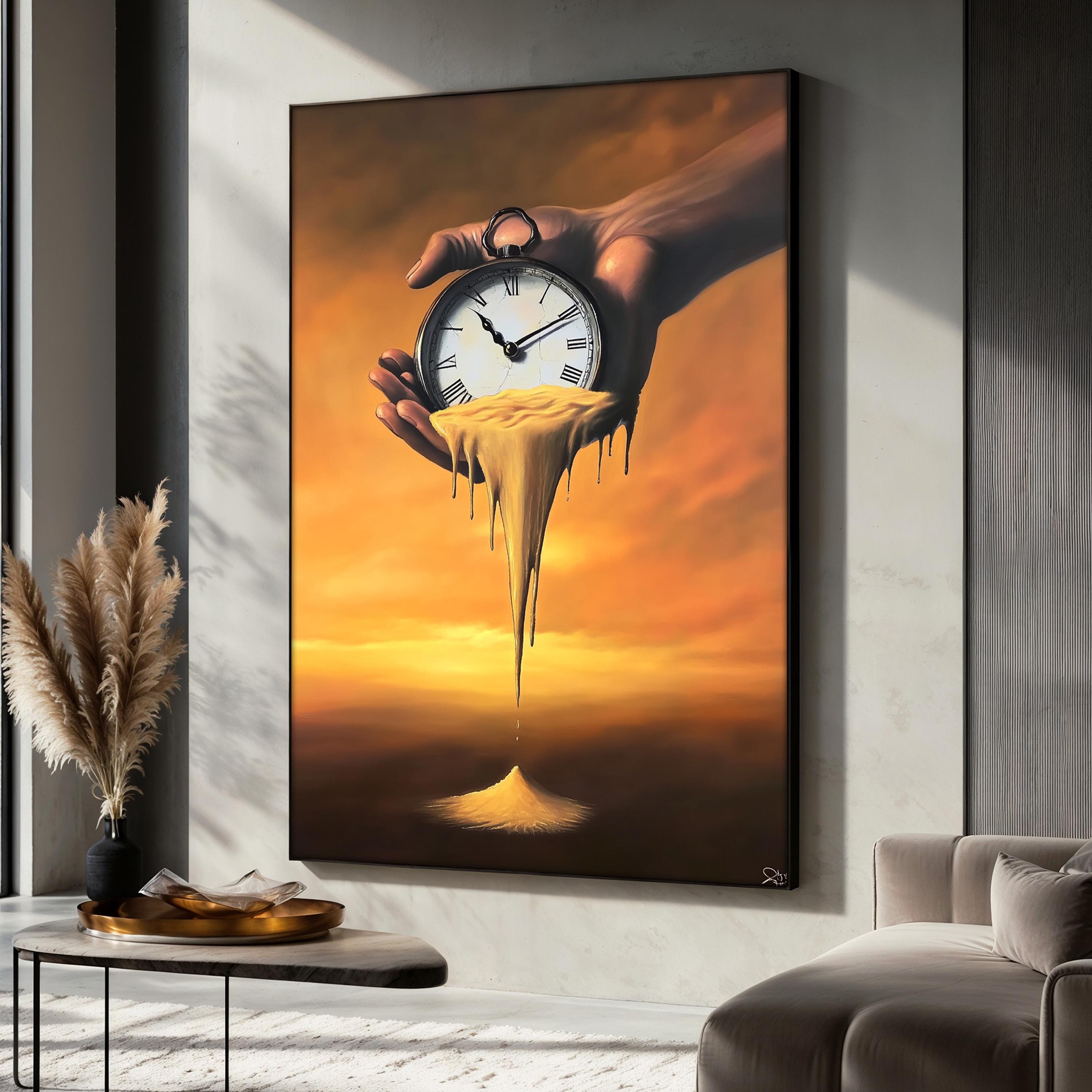 Melting Clock Canvas Painting, Salvador Dali Surreal Wall Art, Famous ...