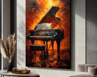 Klavier Leinwand Gemälde, Musikinstrument Wandkunst, Bold Classical Decor Print, Klavier Poster, Dramatic Studio Vibe, Einzigartiges Geschenk