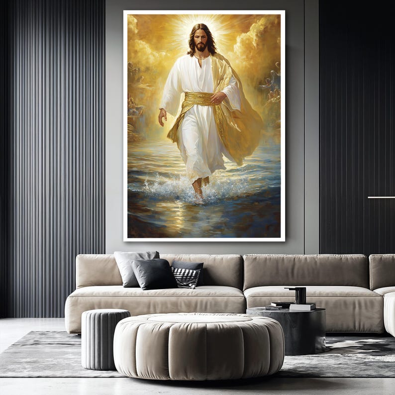 Jesus Christ Walking on Water Canvas Painting, Religious Wall Art ...