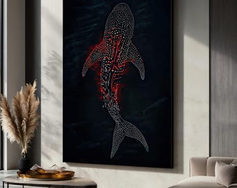 Walhai Leinwand Gemälde, Moderne Ozean Tier Wandkunst, Roter Lichteffekt Sea Life Decor, Wohnzimmer Dekor, Geschenk für Marine Kunstliebhaber