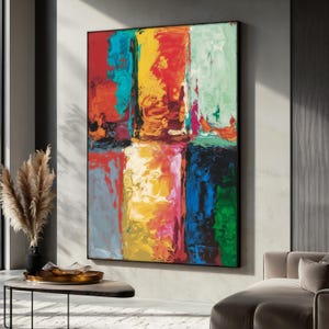 Abstract Colorful Canvas Painting, Modern Geometric Wall Art, Abstract Canvas, Vibrant Large Art Print, Contemporary Home Decor, Art Gift