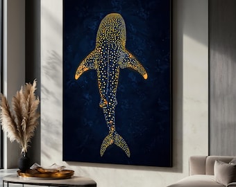 Goldener Walhai Leinwand Gemälde, Wohnzimmer Dekor, Büro Dekor, Tiefsee Tier Wand Kunst, Ozean Themen Moderne Dekoration, Luxus Kunst Geschenk