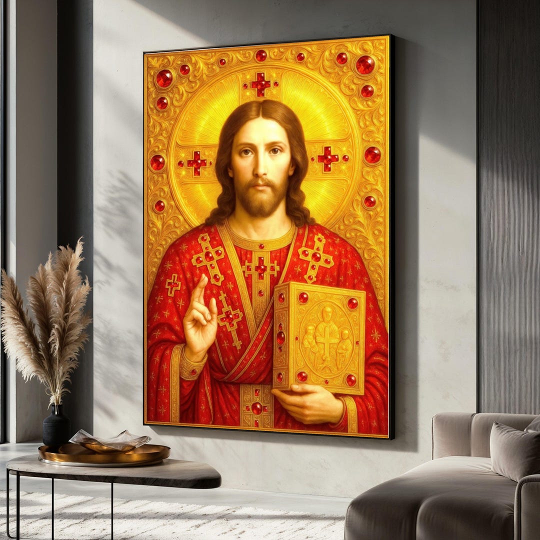 Jesus Christ Icon Canvas Painting, Orthodox Christian Wall Art With ...