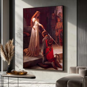 Edmund Blair Leighton Canvas Painting, The Accolade 1901 Medieval Knight Wall Decor, Romantic Historical Wall Art, Classic Art Gift