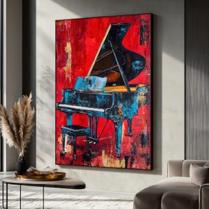 Abstract Grand Piano Canvas Painting, Modern Musical Wall Art for Living Room, Piano Canvas, Gift for Piano and Music Lovers