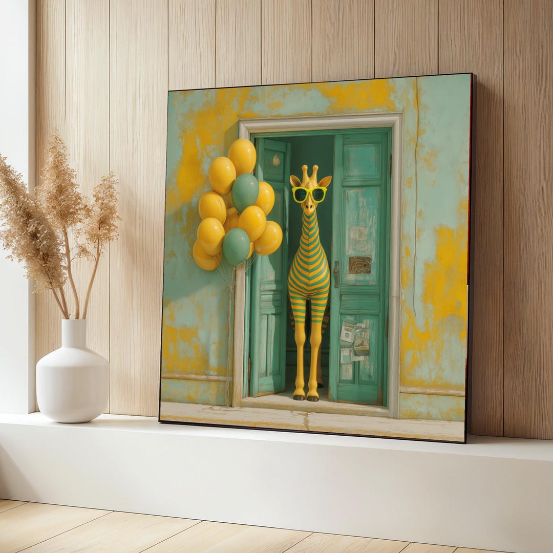 Playful Giraffe in Striped Pattern With Sunglasses Canvas, Whimsical ...