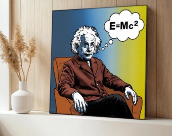 Einstein Canvas Painting, Pop Art Wall Decor, Science Artwork, Modern Genius Portrait, Art Gift For Office Or Home, Pop Art Decor