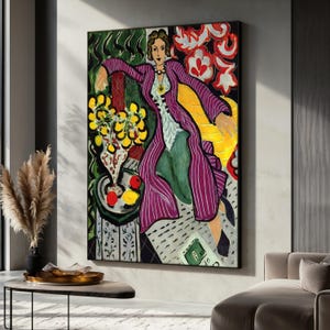 Henri Matisse Canvas Painting, Woman In Purple Dress With Floral Art Decor, Colorful Wall Art, Matisse Poster, Elegant Artistic Gift