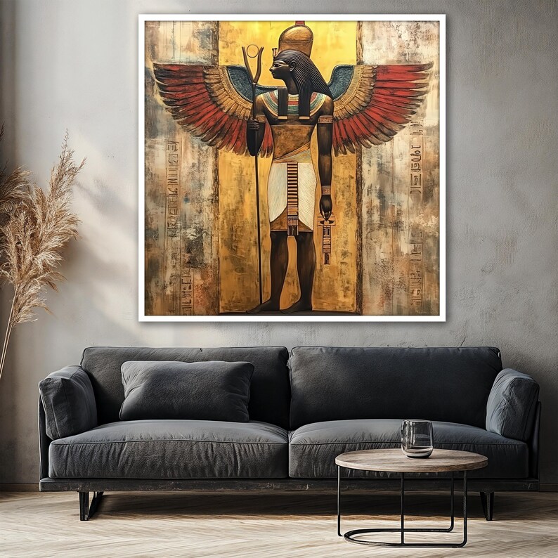 Egyptian God Canvas Painting, Winged Ancient Deity Wall Art With ...