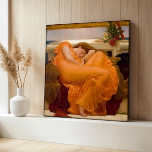 Flaming June Canvas Painting, Frederic Leighton Wall Art, Romantic Classical Woman Artwork, Elegant Gift For Her, Timeless Home Decor