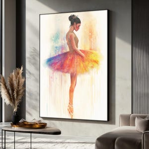 Graceful Ballet Girl Canvas Painting, Colorful Tutu Ballerina Wall Decor, Ballet Poster, Dance Wall Art, Elegant Gift for Dance Lovers