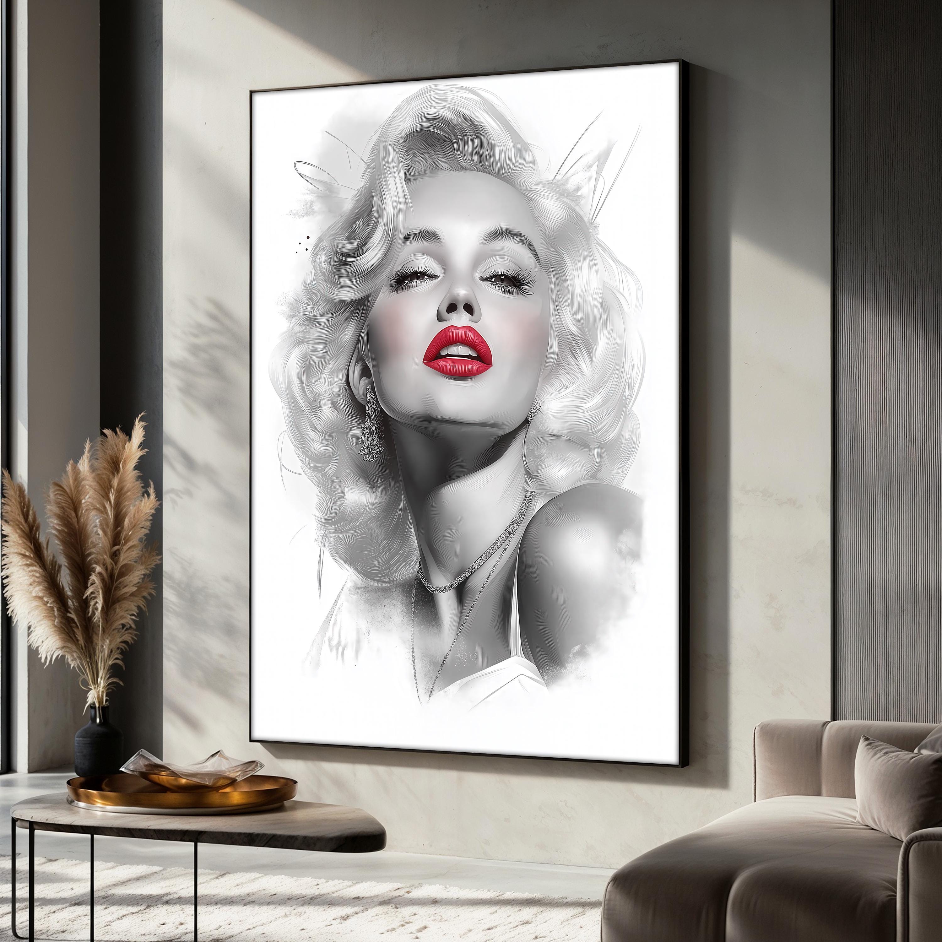 Marilyn Monroe Canvas Painting, Black and White Glam Art Print, Iconic ...