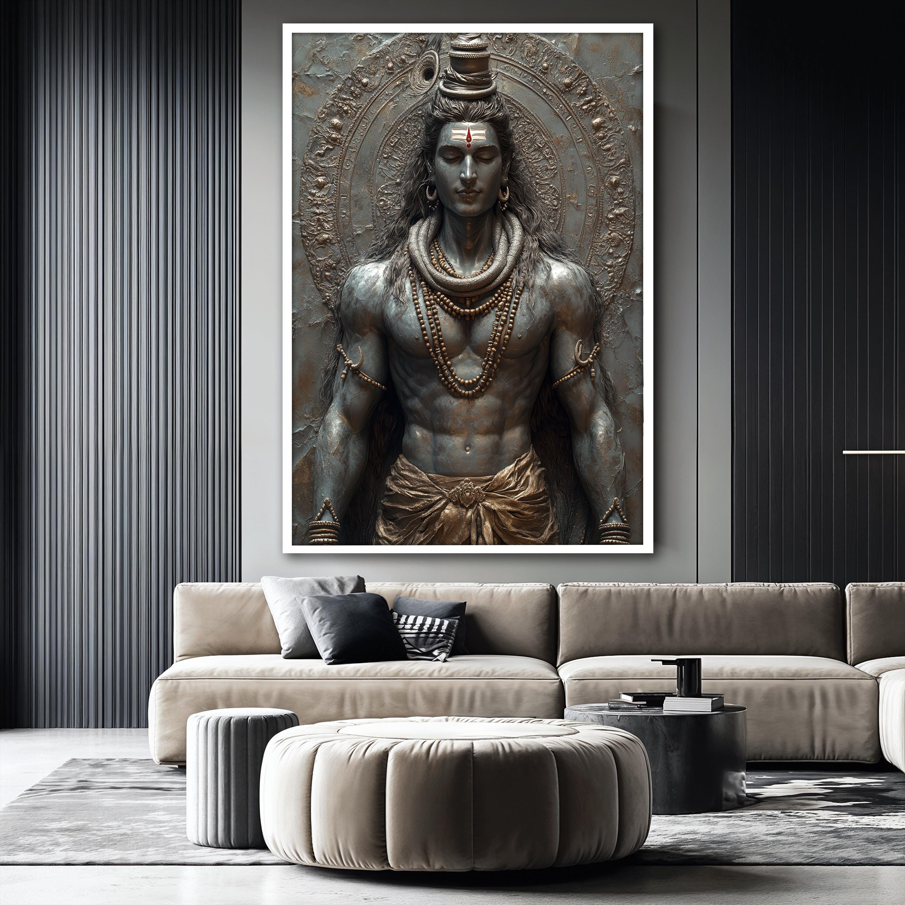 Powerful Lord Shiva Canvas Painting, Masculine Hindu God Wall Art ...