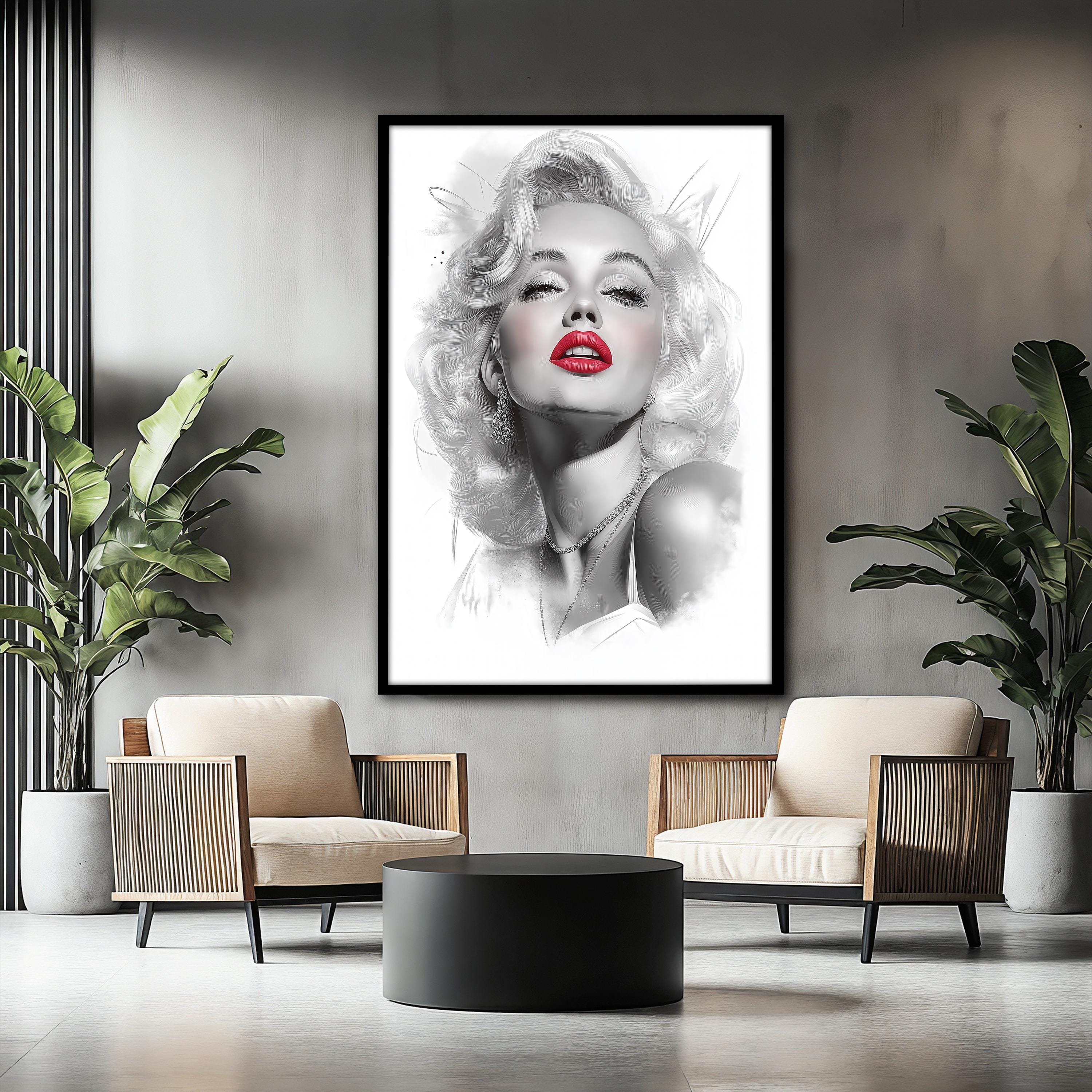 Marilyn Monroe Canvas Painting, Black and White Glam Art Print, Iconic ...