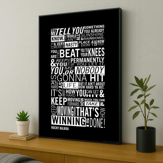 Toile Tendue Avec Citations Rocky Balboa - Impression Art Mural, Fait Main, Plusieurs Tailles