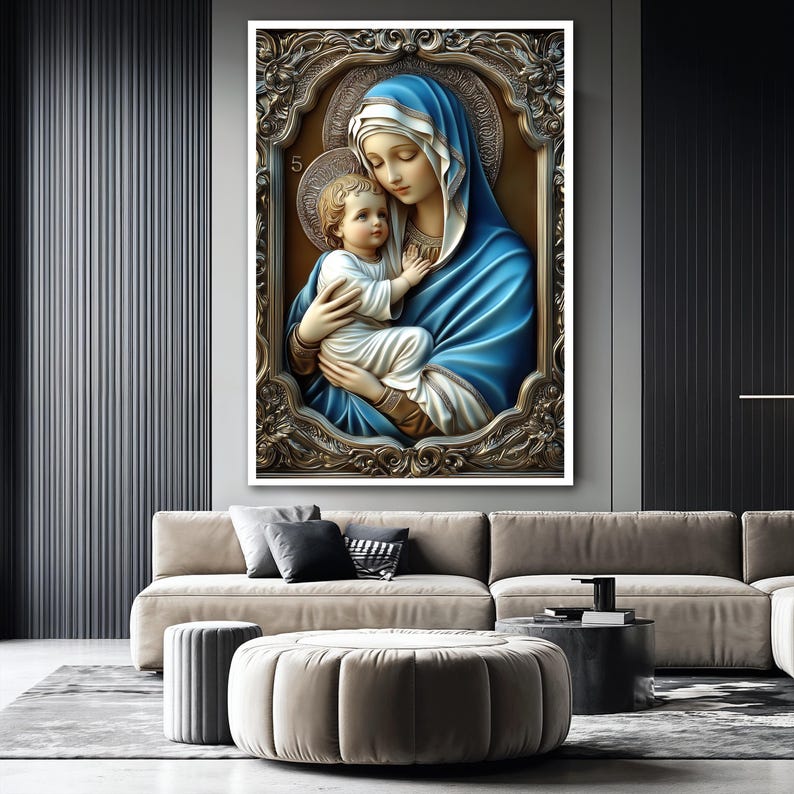 Blessed Virgin Mary and Baby Jesus Canvas Painting, Catholic Wall Art ...