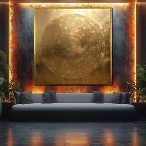 Modern Gold Circle Canvas Painting – Abstract Metallic Wall Art for Luxury Interior Design or Sophisticated Gift Idea