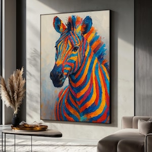Colorful Zebra Canvas Painting, Vibrant Animal Wall Art, Abstract Canvas, Zebra Art Print, Rainbow Zebra Artwork, Safari Decor, Unique Gift
