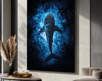 Walhai Leinwand Gemälde, Unterwasser Marine Wandkunst, Meerestier Dekor, Wohnzimmer Leinwand, Walhai Leinwand, Geschenk für Ozean-Liebhaber