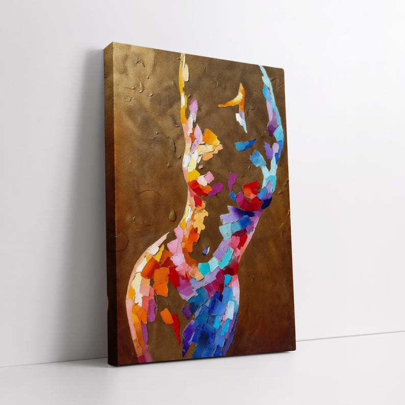 Colorful Abstract Female Canvas Painting, Elegant Woman Body Wall Art ...