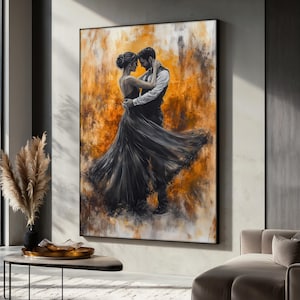 Romantic Couple Dance Canvas Painting, Elegant Ballroom Wall Art for Bedroom or Living Room, Gift for Her, Passionate Love Decor