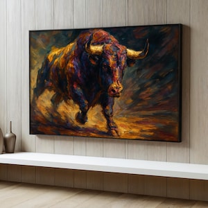 Powerful Bull Canvas Painting, Abstract Wall Art, Animal Wall Print, Bull Canvas, Bold Animal Decor for Living Room, Unique Art Gift