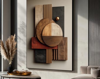 Modern Geometric Abstract Canvas, Shape Wall Art, Brown and Black Decor, Contemporary Home Decoration, Ready to Hang Canvas